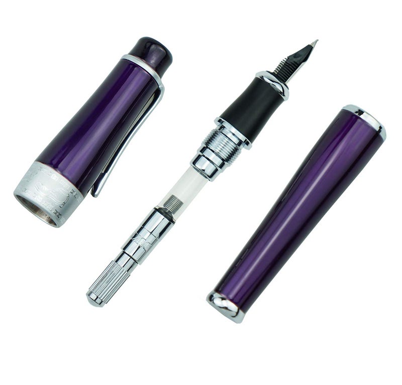 Asvine Duke Luxury Purple Fountain Pen Fine Nib, Charlie Chaplin Series, Unique Design Collection Heavy Pen with Pouch - Image 4